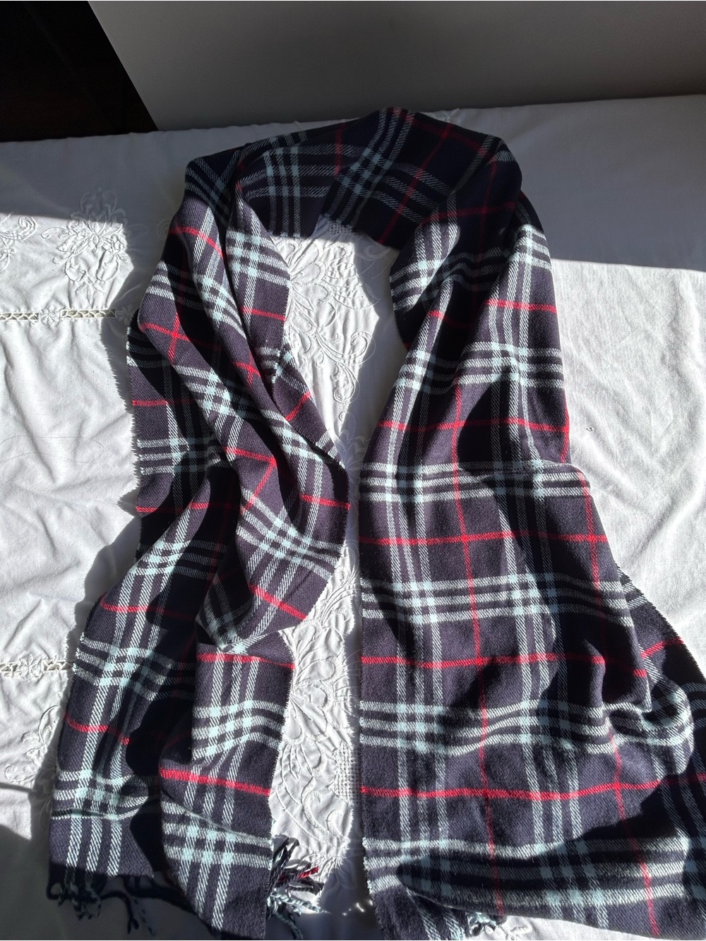 Plaid Men's Scarf - Blue , Gray & Red